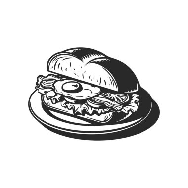 Sandviç 'in beyaz arka planda izole edilmiş hali. Sandviçle amblem. Vektör illüstrasyonu