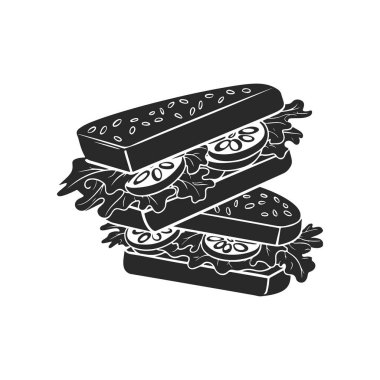 Sandviç 'in beyaz arka planda izole edilmiş hali. Sandviçle amblem. Vektör illüstrasyonu
