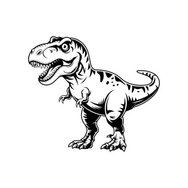 Beyaz arka planda izole edilmiş Tyrannosaurus tasviri. Çizgi film dinozoru. Logo, etiket ve tasarım için tasarım ögesi. Vektör illüstrasyonu