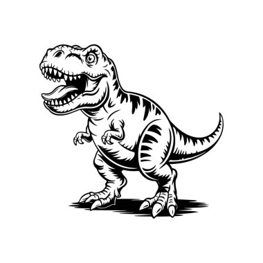 Beyaz arka planda izole edilmiş Tyrannosaurus tasviri. Çizgi film dinozoru. Logo, etiket ve tasarım için tasarım ögesi. Vektör illüstrasyonu