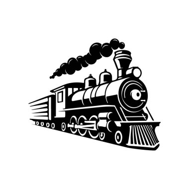 Beyaz arka planda izole edilmiş klasik trenler. Lokomotif simgesi. Etiket, marka işareti, işaret, poster için tasarım ögesi. Vektör illüstrasyonu