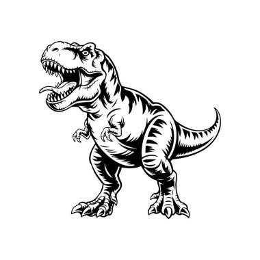 Beyaz arka planda izole edilmiş Tyrannosaurus tasviri. Çizgi film dinozoru. Logo, etiket ve tasarım için tasarım ögesi. Vektör illüstrasyonu
