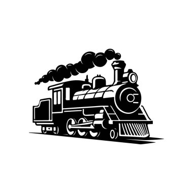 Beyaz arka planda izole edilmiş klasik trenler. Lokomotif simgesi. Etiket, marka işareti, işaret, poster için tasarım ögesi. Vektör illüstrasyonu