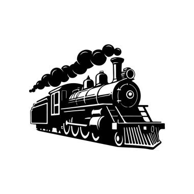 Beyaz arka planda izole edilmiş klasik trenler. Lokomotif simgesi. Etiket, marka işareti, işaret, poster için tasarım ögesi. Vektör illüstrasyonu