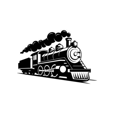 Beyaz arka planda izole edilmiş klasik trenler. Lokomotif simgesi. Etiket, marka işareti, işaret, poster için tasarım ögesi. Vektör illüstrasyonu