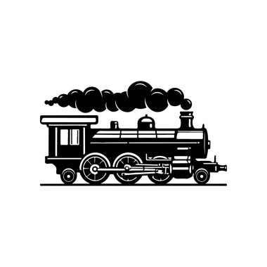 Beyaz arka planda izole edilmiş klasik trenler. Lokomotif simgesi. Etiket, marka işareti, işaret, poster için tasarım ögesi. Vektör illüstrasyonu