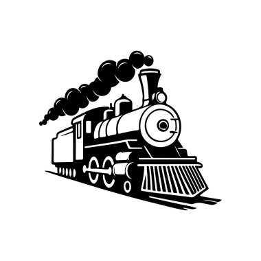 Beyaz arka planda izole edilmiş klasik trenler. Lokomotif simgesi. Etiket, marka işareti, işaret, poster için tasarım ögesi. Vektör illüstrasyonu