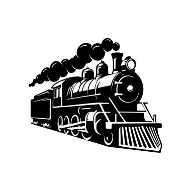 Beyaz arka planda izole edilmiş klasik trenler. Lokomotif simgesi. Etiket, marka işareti, işaret, poster için tasarım ögesi. Vektör illüstrasyonu