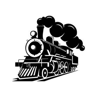 Beyaz arka planda izole edilmiş klasik tren. Logo, etiket, amblem ve imza için tasarım ögesi. Vektör illüstrasyonu