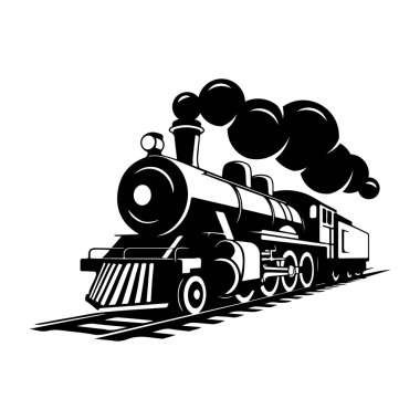 Beyaz arka planda izole edilmiş klasik tren. Logo, etiket, amblem ve imza için tasarım ögesi. Vektör illüstrasyonu