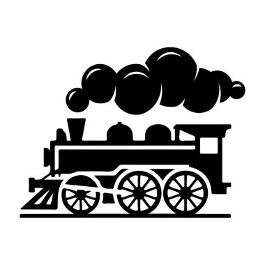 Beyaz arka planda izole edilmiş klasik tren. Logo, etiket, amblem ve imza için tasarım ögesi. Vektör illüstrasyonu