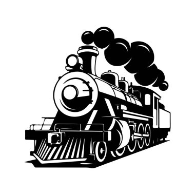 Beyaz arka planda izole edilmiş klasik tren. Logo, etiket, amblem ve imza için tasarım ögesi. Vektör illüstrasyonu
