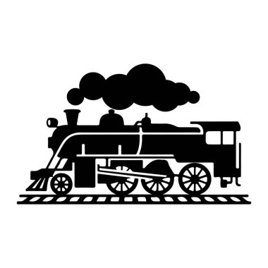 Beyaz arka planda izole edilmiş klasik tren. Logo, etiket, amblem ve imza için tasarım ögesi. Vektör illüstrasyonu