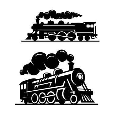 Beyaz arka planda izole edilmiş klasik tren. Logo, etiket, amblem ve imza için tasarım ögesi. Vektör illüstrasyonu