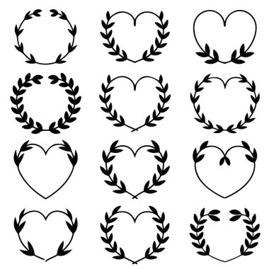 Çiçekli çelenk seti klasik tarzda. Dekorasyon için tasarım ögesi. Vektör illüstrasyonu