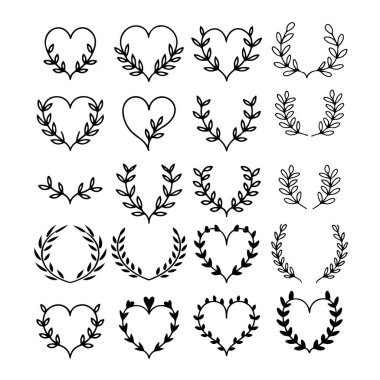 Çiçekli çelenk seti klasik tarzda. Dekorasyon için tasarım ögesi. Vektör illüstrasyonu