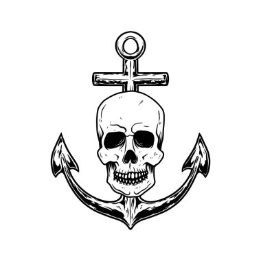 Çapalı bir korsan kafatası. Poster, afiş ve tişört için tasarım elemanı. Vektör illüstrasyonu
