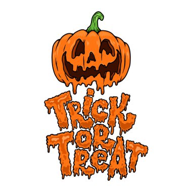 Cadılar bayramın kutlu olsun. Şeker mi şaka mı? Cadılar bayramı balkabaklı el ilanı. Poster, kart, pankart için tasarım ögesi.