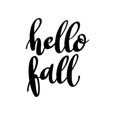 Merhaba sonbahar. El çizimi harf cümlesi. Poster, kart ve afiş için tasarım elemanı. Vektör illüstrasyonu