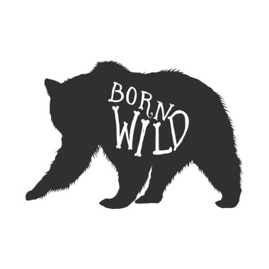 Grunge arka planında boz ayı silueti. Poster, kart, pankart, imza için tasarım elemanı. Vektör illüstrasyonu