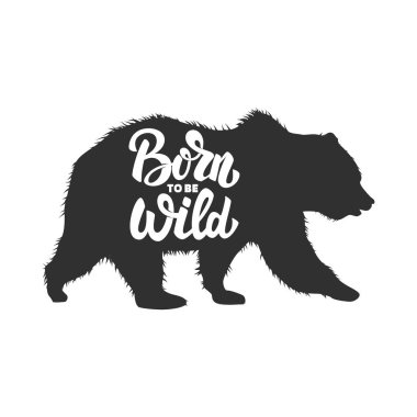 Grunge arka planında boz ayı silueti. Poster, kart, pankart, imza için tasarım elemanı. Vektör illüstrasyonu