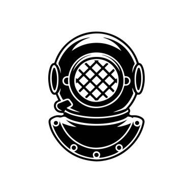Beyaz arka plan üzerinde izole retro tarzı dalgıç kask. Tasarım öğesi logosu, etiket, işaret, poster, menü için. Vektör çizim