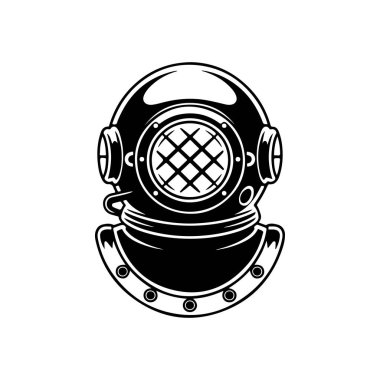 Beyaz arka plan üzerinde izole retro tarzı dalgıç kask. Tasarım öğesi logosu, etiket, işaret, poster, menü için. Vektör çizim