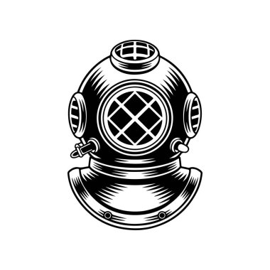 Beyaz arka plan üzerinde izole retro tarzı dalgıç kask. Tasarım öğesi logosu, etiket, işaret, poster, menü için. Vektör çizim