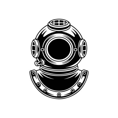 Beyaz arka plan üzerinde izole retro tarzı dalgıç kask. Tasarım öğesi logosu, etiket, işaret, poster, menü için. Vektör çizim