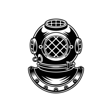 Beyaz arka plan üzerinde izole retro tarzı dalgıç kask. Tasarım öğesi logosu, etiket, işaret, poster, menü için. Vektör çizim
