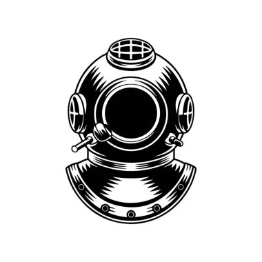 Beyaz arka plan üzerinde izole retro tarzı dalgıç kask. Tasarım öğesi logosu, etiket, işaret, poster, menü için. Vektör çizim
