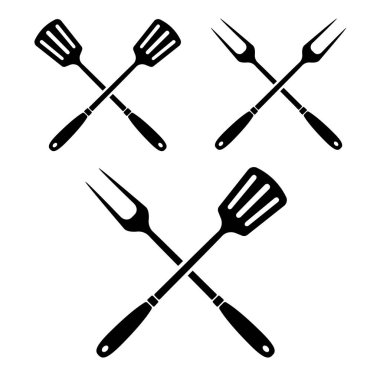 Izgara yap. Izgara için aletler. Izgara çatal, mutfak spatulası, bbq aletleri. Logo, etiket, işaret, poster ve el ilanları için tasarım elemanı. Vektör illüstrasyonu