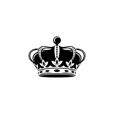 Kral tacının monokrom tarzında tasviri. Logo, amblem, işaret, poster ve tişört için tasarım elemanı. Vektör illüstrasyonu