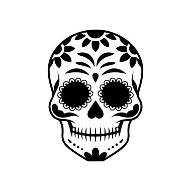 Meksika şeker kafatası tasviri. Ölüler günü. Dia de los muertos. Vektör illüstrasyonu