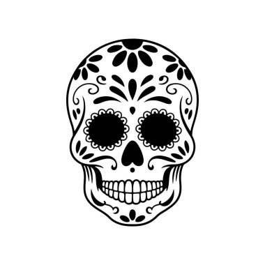 Meksika şeker kafatası tasviri. Ölüler günü. Dia de los muertos. Vektör illüstrasyonu