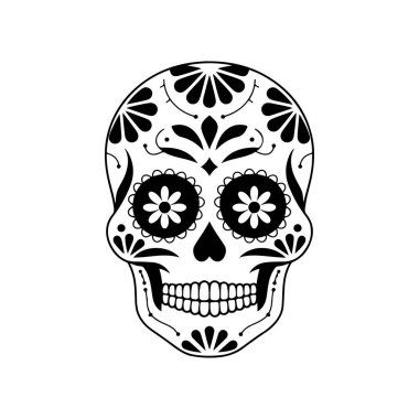 Meksika şeker kafatası tasviri. Ölüler günü. Dia de los muertos. Vektör illüstrasyonu