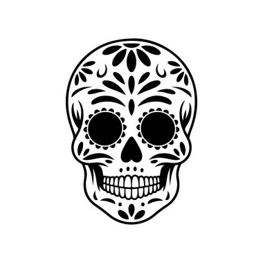 Meksika şeker kafatası tasviri. Ölüler günü. Dia de los muertos. Vektör illüstrasyonu