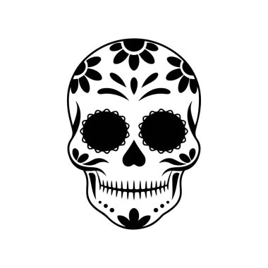 Meksika şeker kafatası tasviri. Ölüler günü. Dia de los muertos. Vektör illüstrasyonu