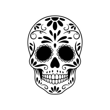 Meksika şeker kafatası tasviri. Ölüler günü. Dia de los muertos. Vektör illüstrasyonu