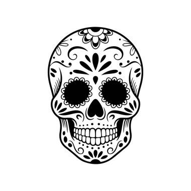 Meksika şeker kafatası tasviri. Ölüler günü. Dia de los muertos. Vektör illüstrasyonu
