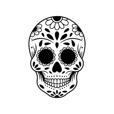 Meksika şeker kafatası tasviri. Ölüler günü. Dia de los muertos. Vektör illüstrasyonu