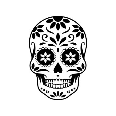 Meksika şeker kafatası tasviri. Ölüler günü. Dia de los muertos. Vektör illüstrasyonu