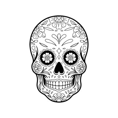 Meksika şeker kafatası tasviri. Ölüler günü. Dia de los muertos. Vektör illüstrasyonu