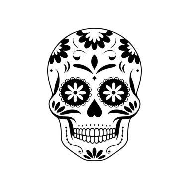 Meksika şeker kafatası tasviri. Ölüler günü. Dia de los muertos. Vektör illüstrasyonu