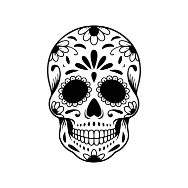 Meksika şeker kafatası tasviri. Ölüler günü. Dia de los muertos. Vektör illüstrasyonu