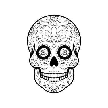 Meksika şeker kafatası tasviri. Ölüler günü. Dia de los muertos. Vektör illüstrasyonu