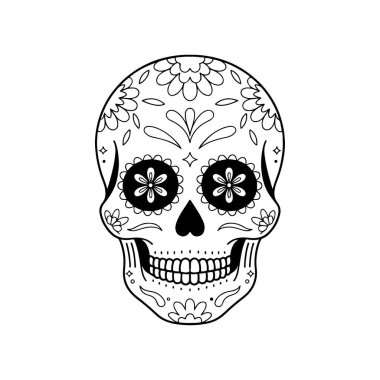 Meksika şeker kafatası tasviri. Ölüler günü. Dia de los muertos. Vektör illüstrasyonu