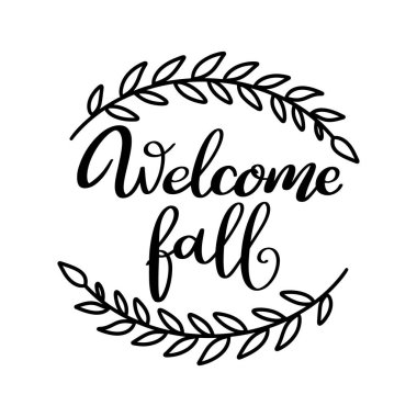 Hoş geldin Sonbahar. El çizimi harfler. Vektör illüstrasyonu