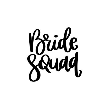 Gelin takımı. El çizimi harfler beyaz arka planda izole edilmiş. Vektör illüstrasyonu