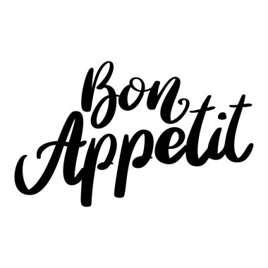 Afiyet olsun. Beyaz arkaplanda harf cümlesi izole edildi. Vektör illüstrasyonu